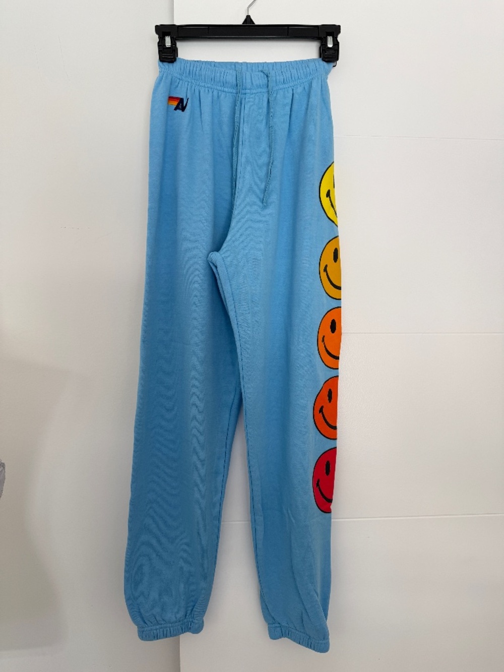 Aviator Nation Light Blue Sweatpants Joggers with Smiley Face XS